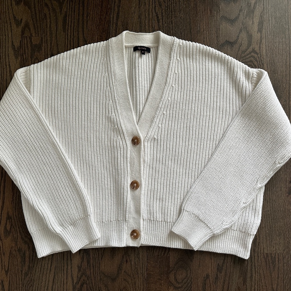 Quince Cotton Fisherman Cropped Cardigan Ivory